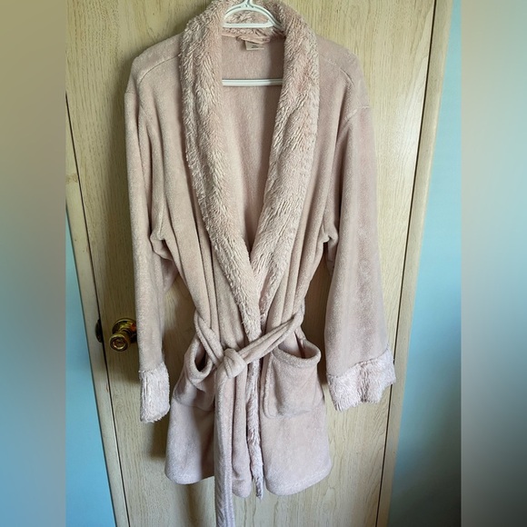 SOMA Luxe Sparkle Short Wrap Robe Blush Pink Plush Sequin Luxury Soft Pocket XXL - Picture 4 of 15